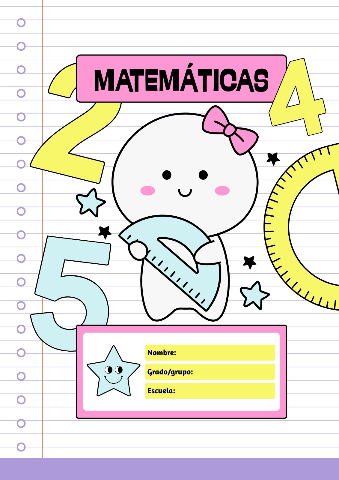 Portada carátula cuaderno libreta título matemáticas escolar infantil pastel Portada carátula cuaderno libreta título matemáticas escolar infantil pastel