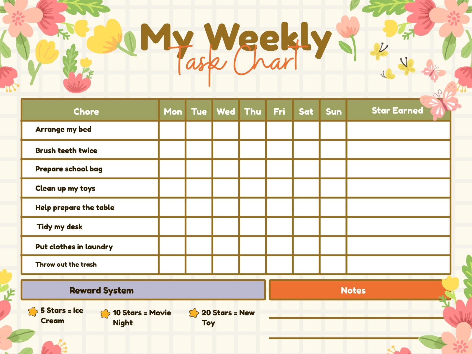 Pink Yellow and Green Playful Weekly Task Graph