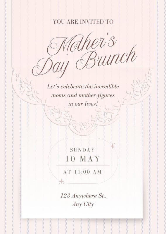 Vintage Delicate Mother's Day Invitation Canva template, pink and white