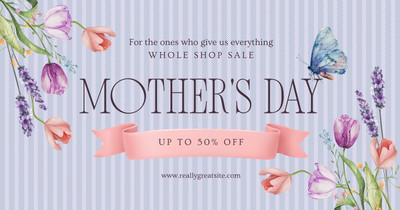 Elegant Watercolor Mother's Day Shop Sale Facebook Post Canva template, blue