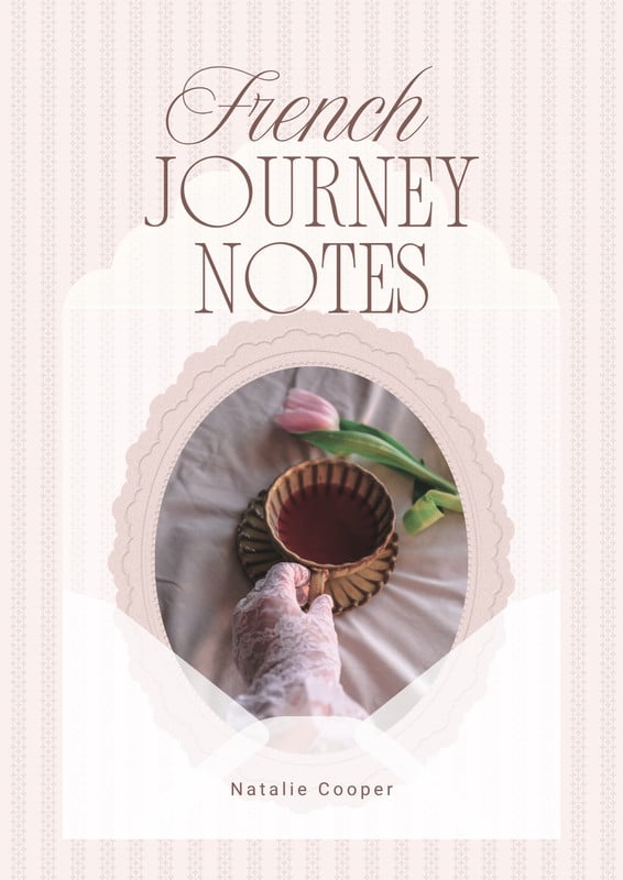 Elegant Delicate Travel Journey Notes Magazine Cover Canva template, pink and white
