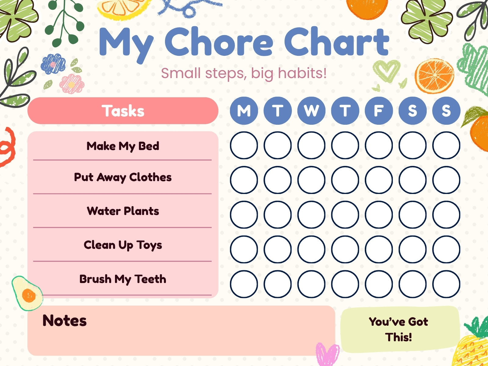 Pink and Green Playful Chore Chart Graph