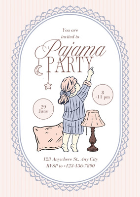 Whimsical Illustrated Pajama Party Invitation Canva template, pink