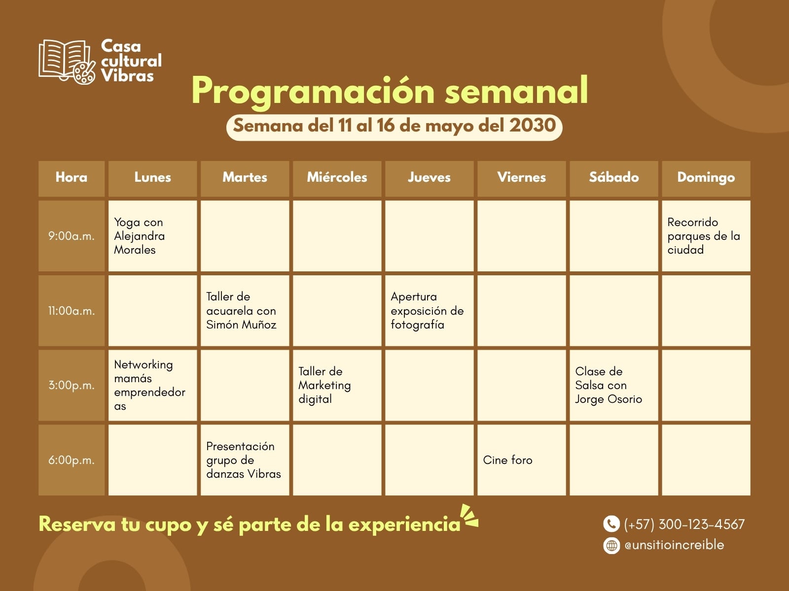 Gráfico cronograma actividades culturales geométrico marrón