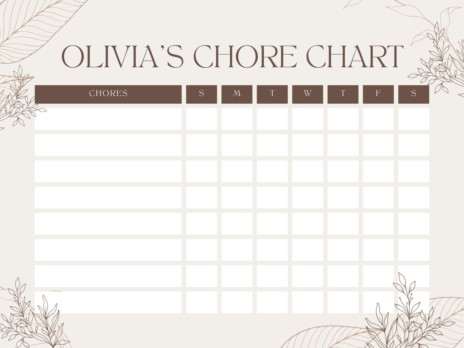Beige Brown Minimalist Chore Chart Graph
