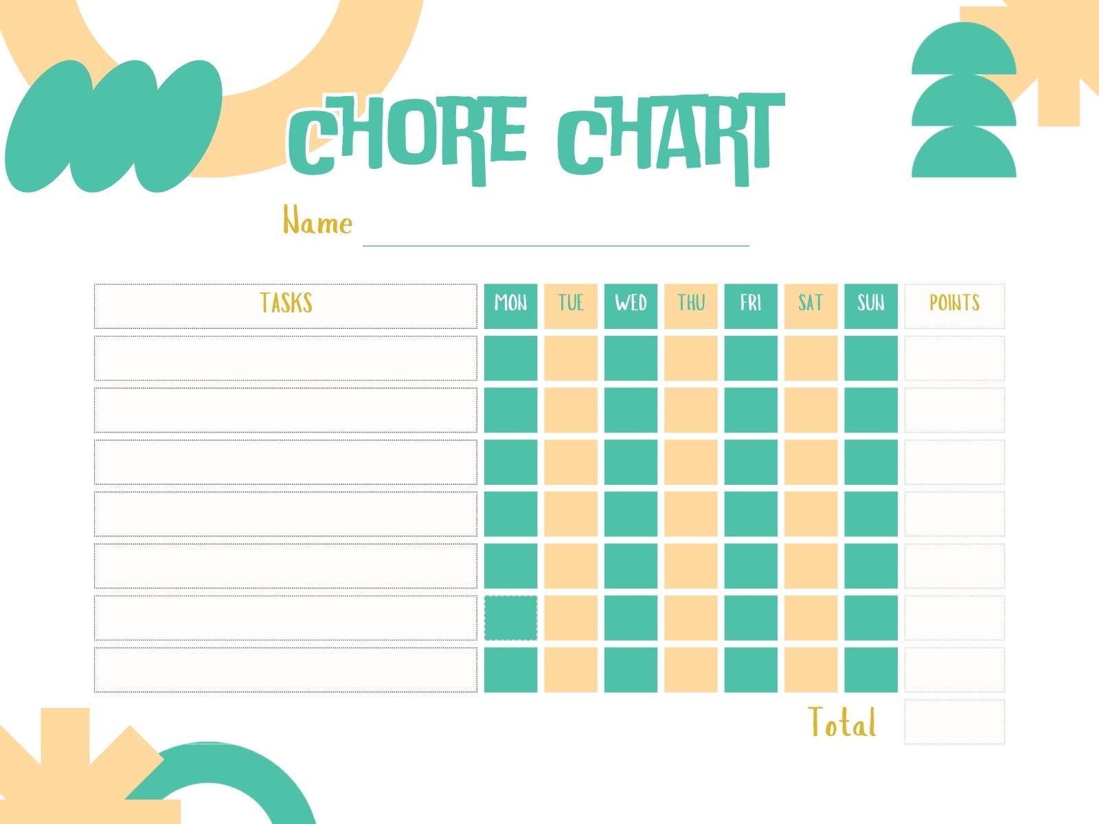 Teal and Yellow Illustrated Chore Chart Graph