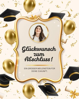 Elegant Luxury Graduation Congratulations WhatsApp Card Canva template, beige and gold