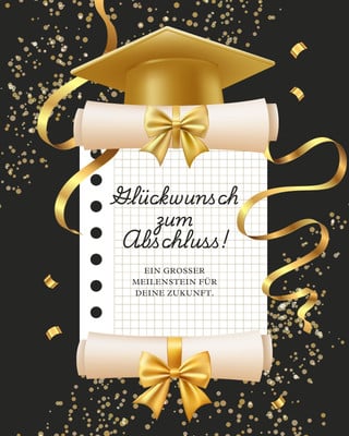 Luxury Elegant Graduation Congratulations WhatsApp Card Canva template, black and gold