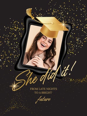 Elegant Festive Graduation Personal Instagram Post Canva template, black and gold