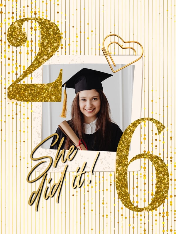 Glitter Elegant Photo Graduation Instagram Post Canva template, gold