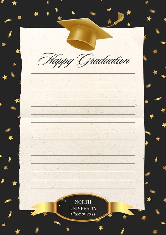 Luxury Elegant Graduation Document Canva template, black and gold
