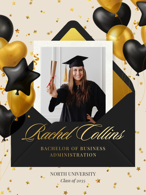 Festive Photo Graduation Celebration Instagram Post Canva template, black and gold
