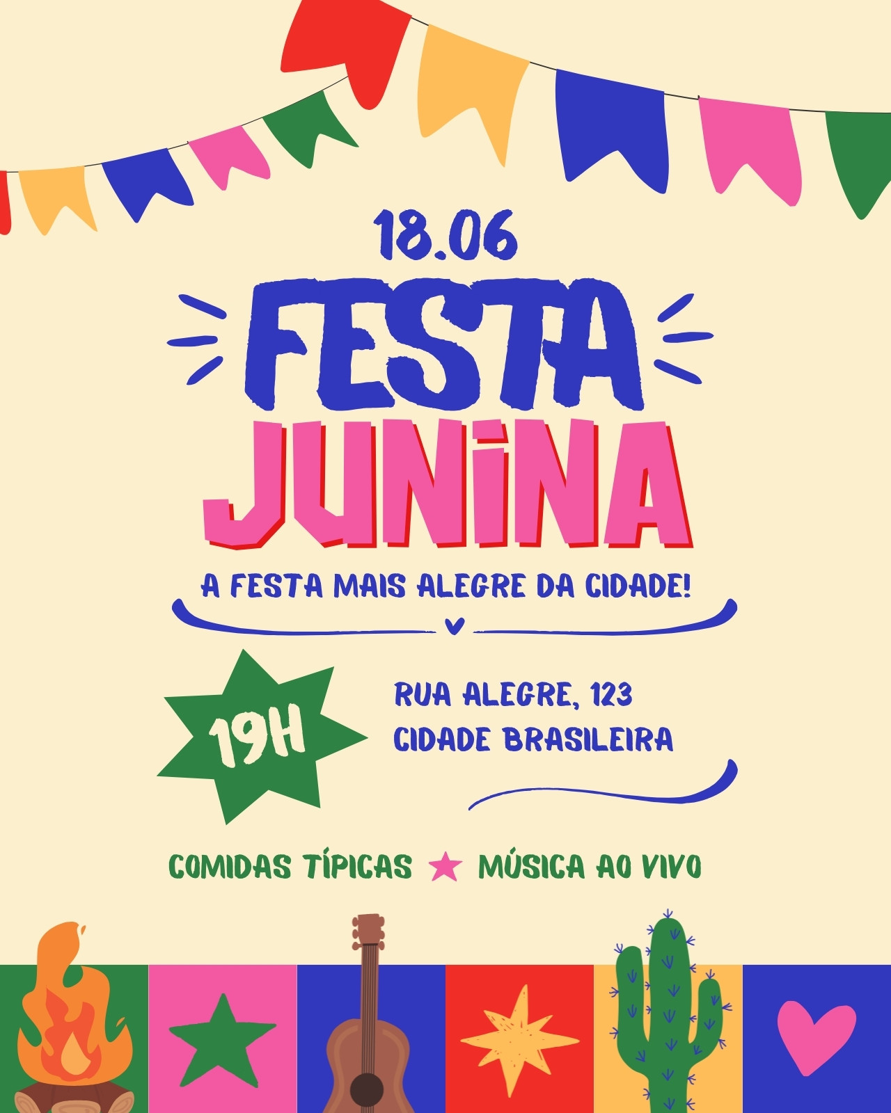 Colorido Moderno Festa Junina Instagram Post