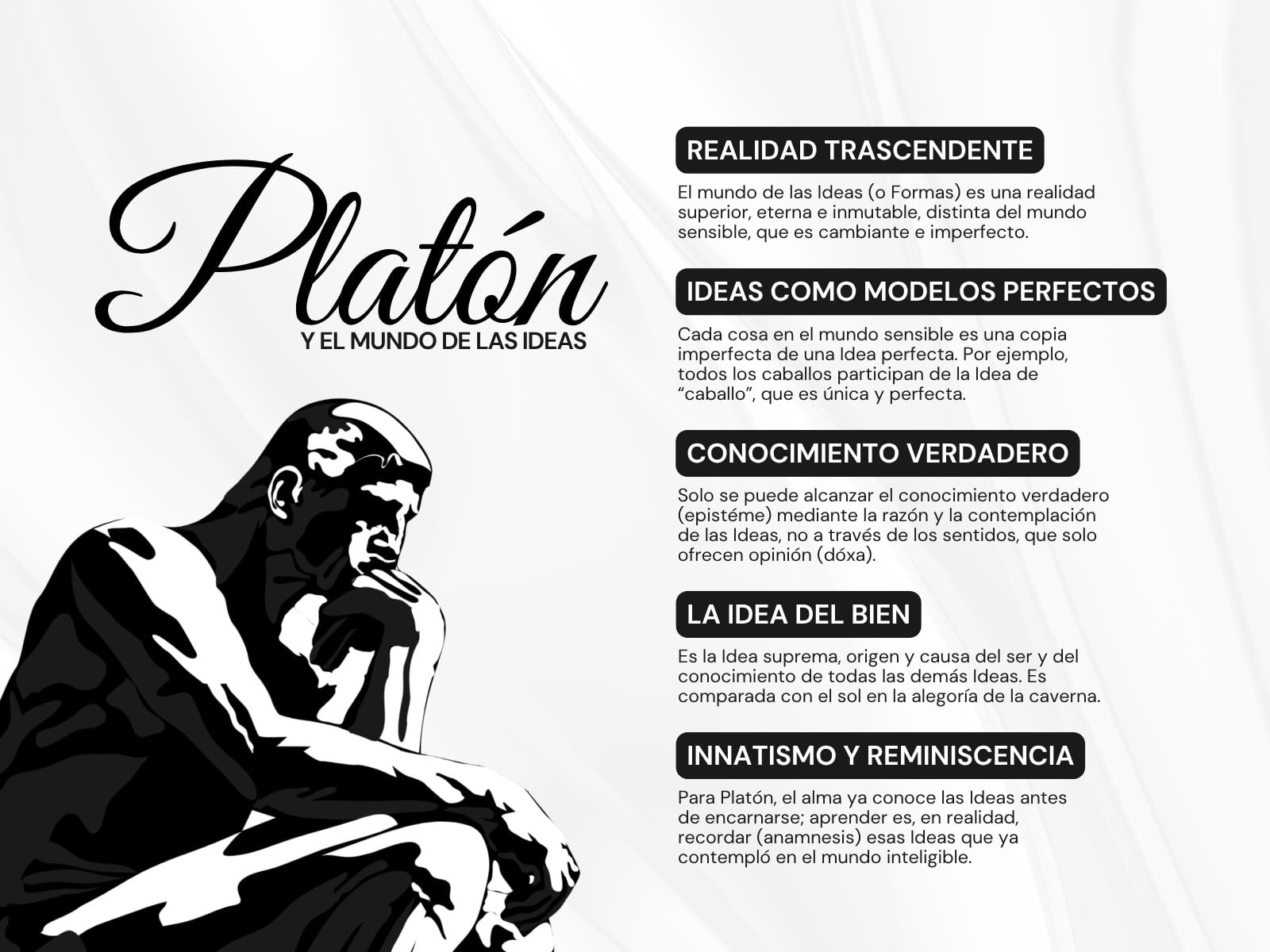 Gráfica de el mundo de las ideas de Platón ilustrativo blanco y negro