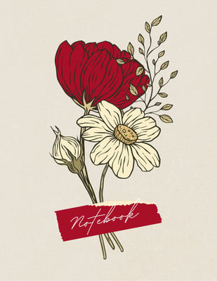Vintage Illustrated Floral Notebook Cover Canva template, red and beige