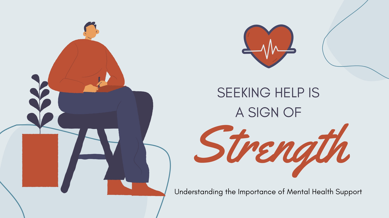 Blue and Red Modern Illustrative Mental Health (Seeking Help is a Sign of Strength) Presentation