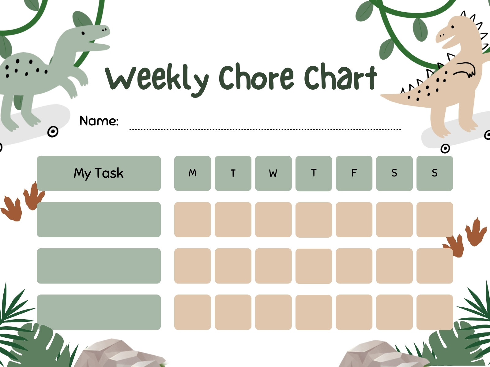 Green Brown Modern Weekly Chore Chart Graph