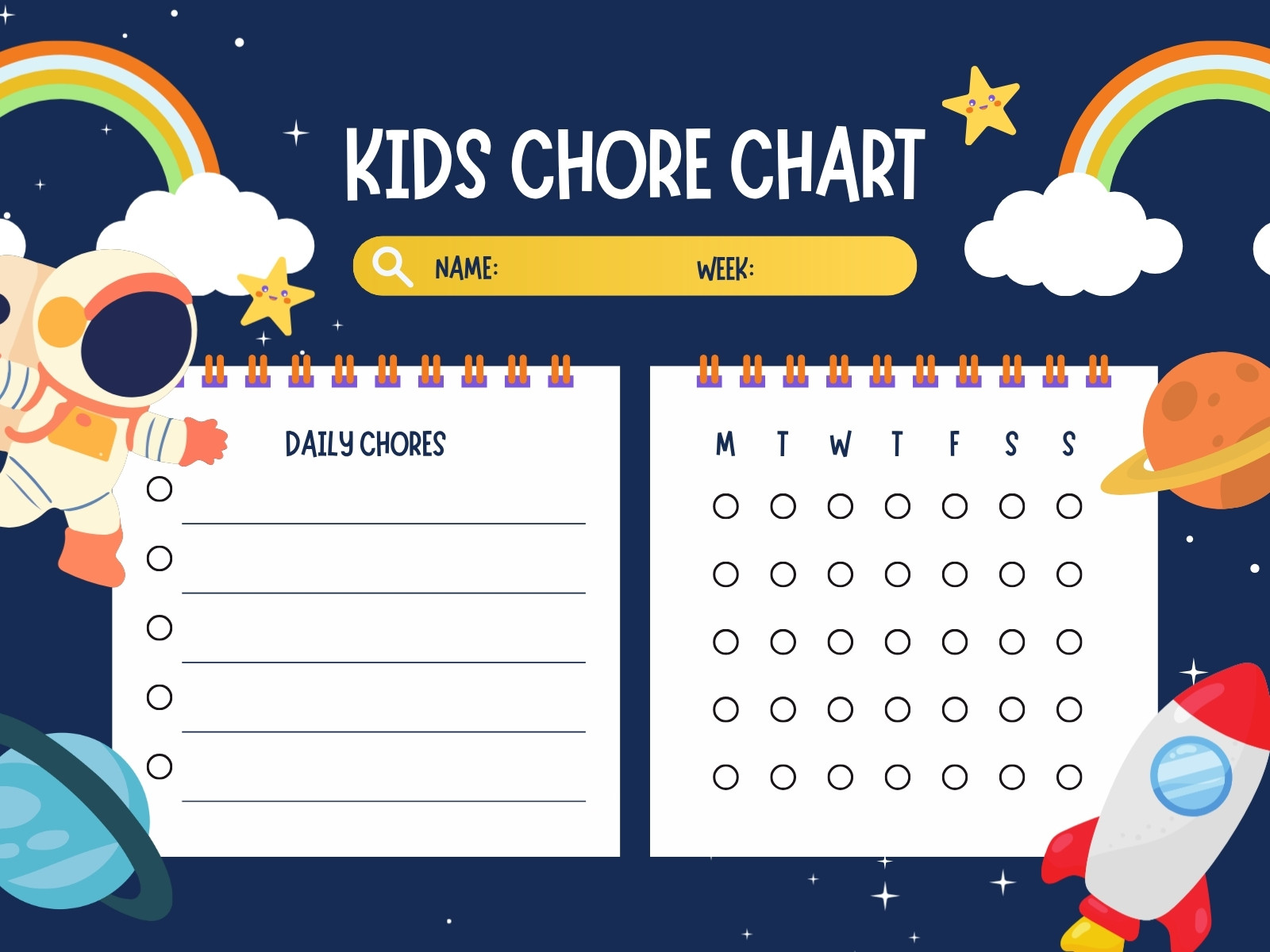 Blue Orange Playful Kids Chore Chart Graph