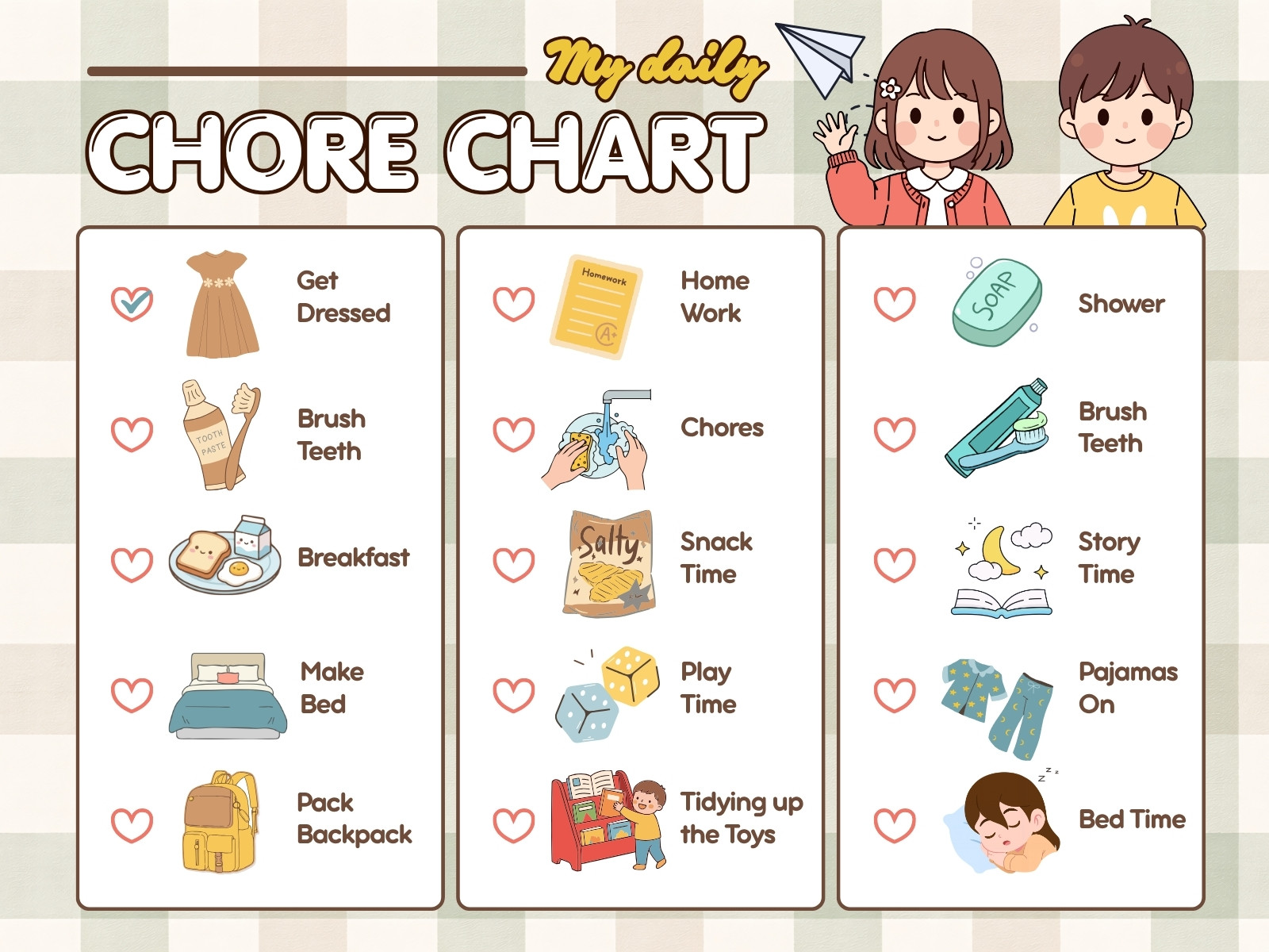 Brown Yellow Illustrated Daily Chore Chart Graph