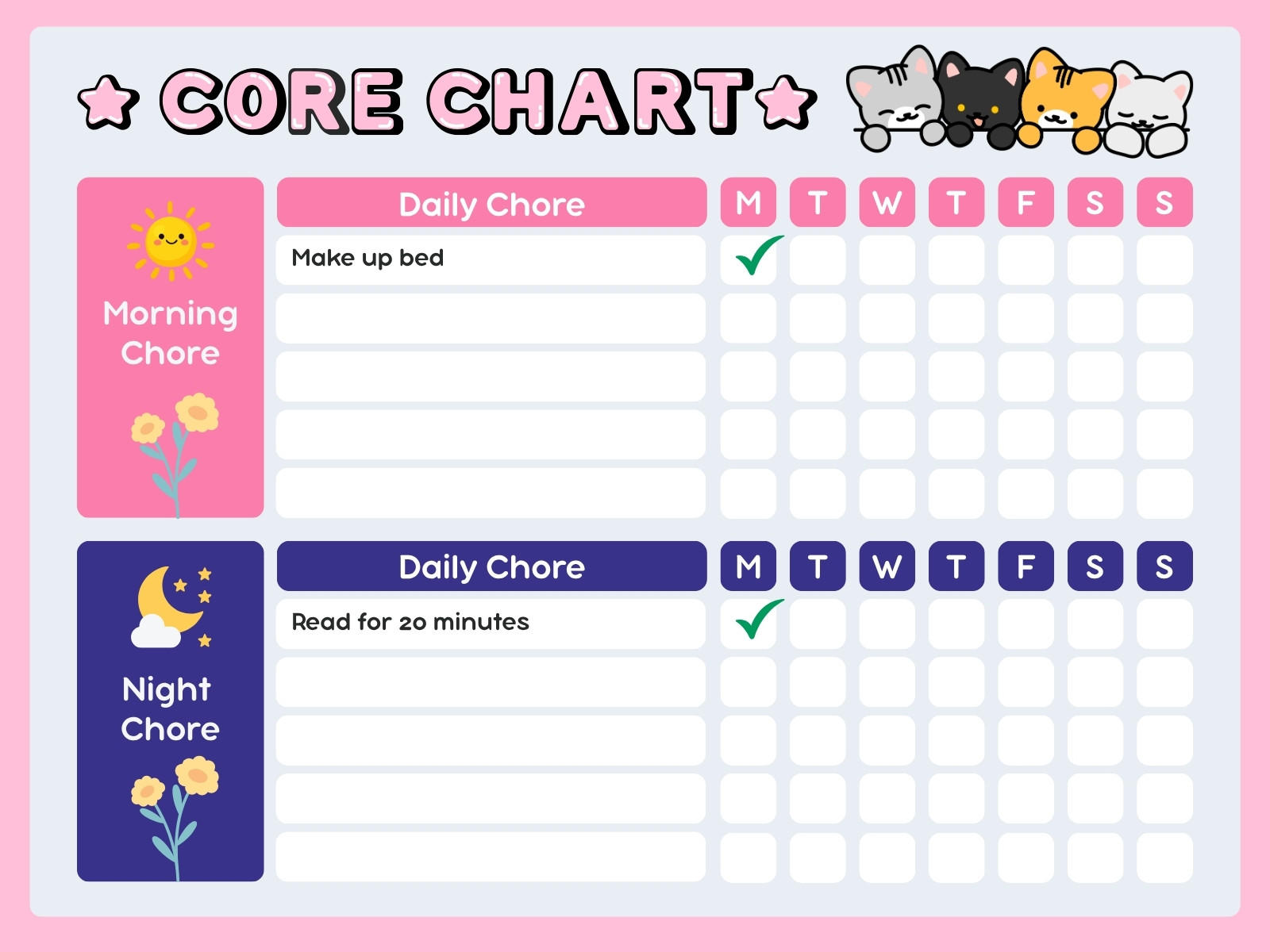 Pink Blue Modern Daily Chore Chart Graph
