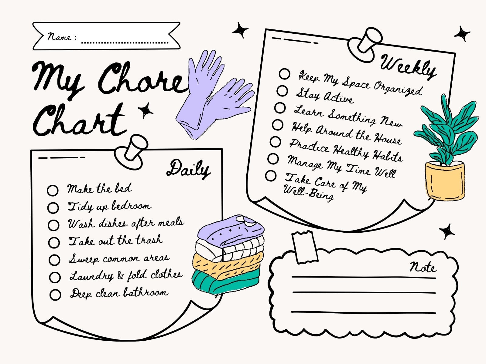 Black and White Modern Doodle Chore Chart Graph