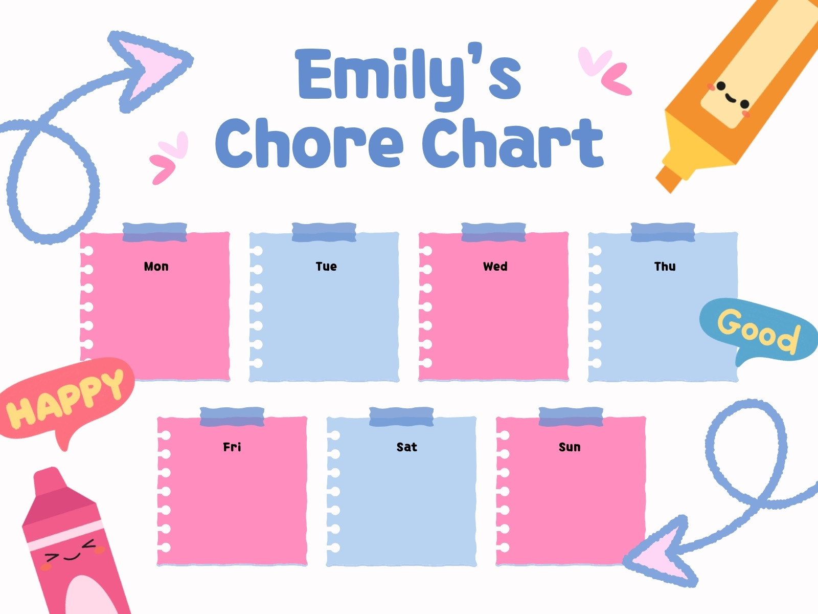 Blue Pink Modern Chore Chart Graph