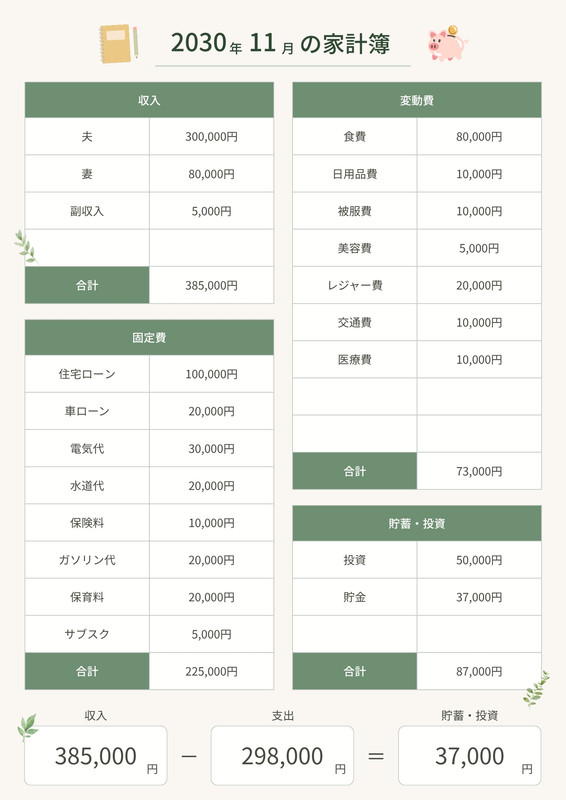 家計簿帳無料テンプレートデザイン。イラストや画像付きも豊富 - Canva