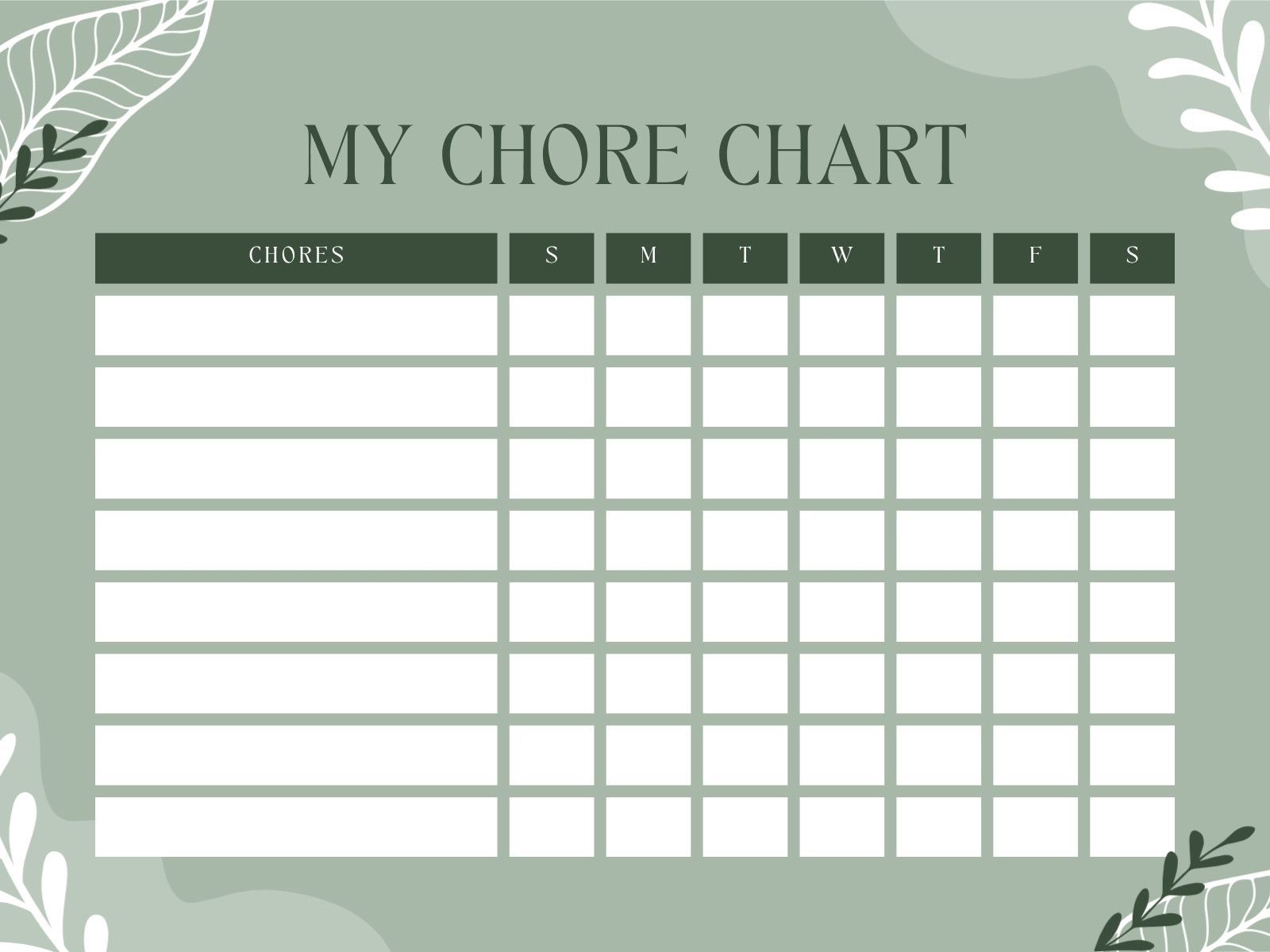 Green Modern Chore Chart Graph