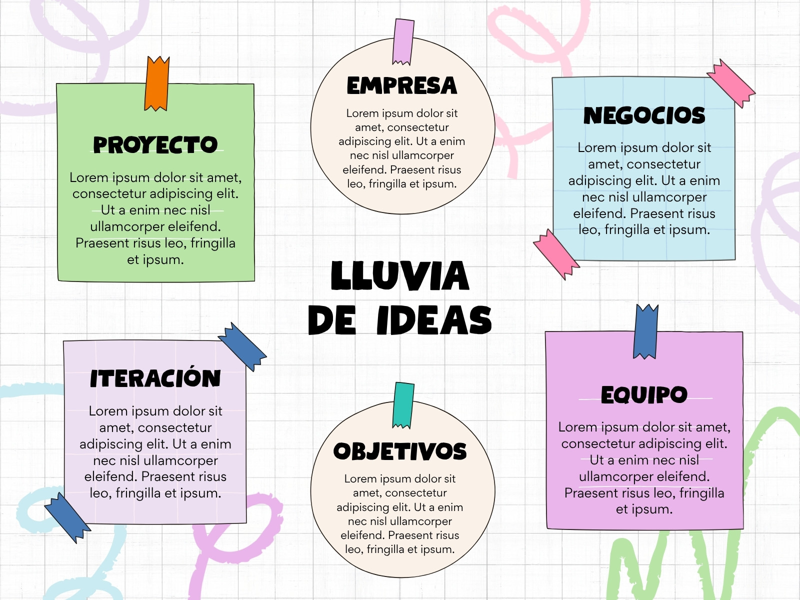 Gráfico Lluvia de ideas Mapa mental Notas Divertido Colores pastel