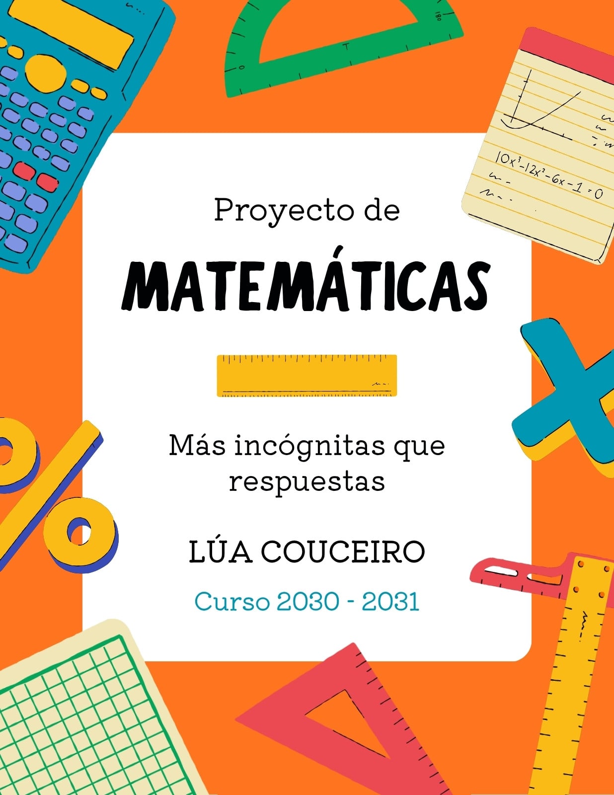 Portada de cuaderno Matemáticas Ilustrado Naranja Colorido