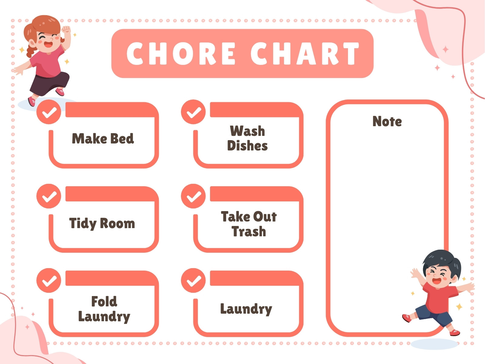 Pink Red Cute Chore Chart Graph
