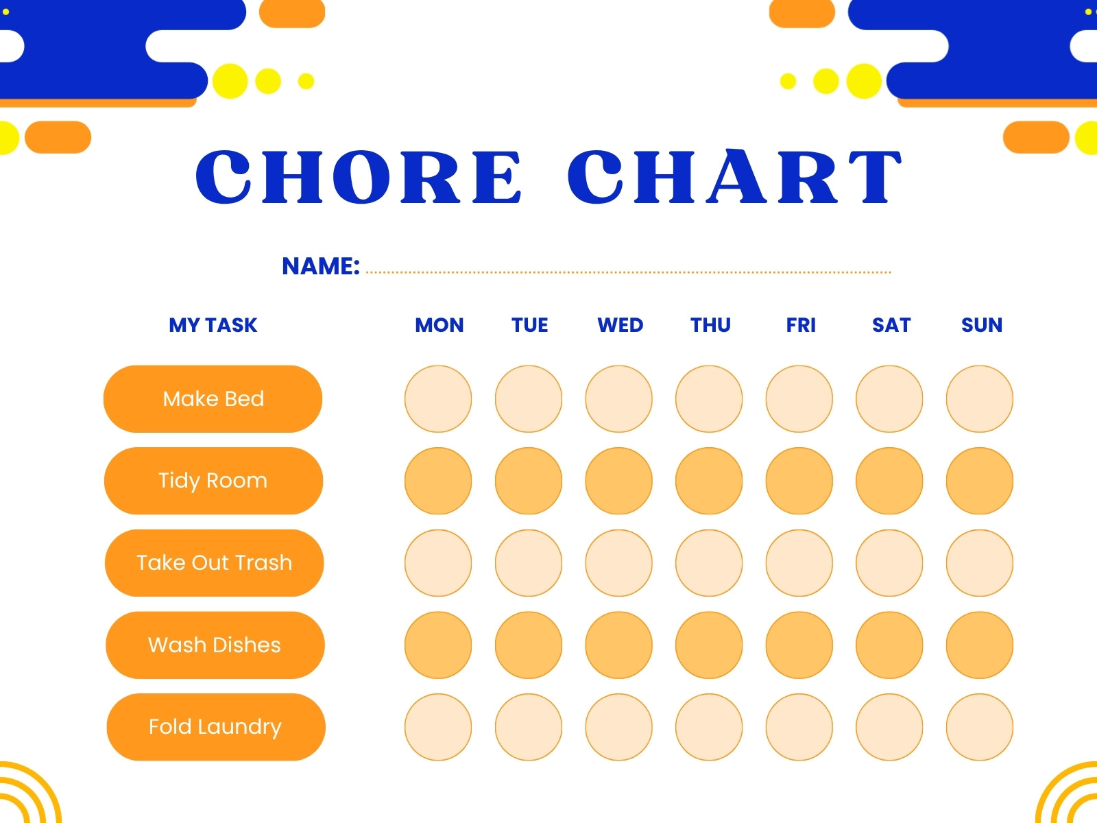 Blue Orange Modern Chore Chart Graph