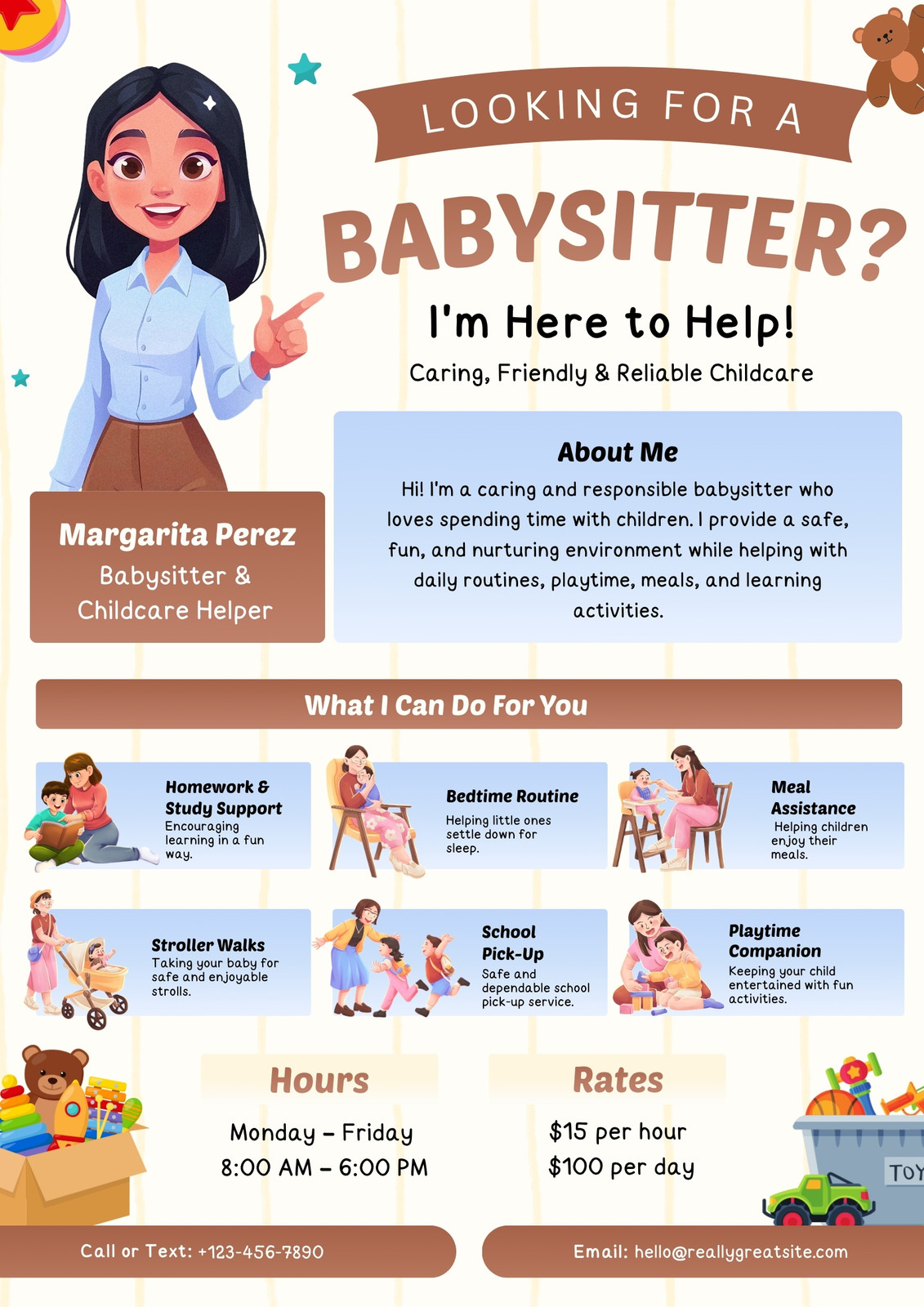 Brown and Blue Illustrated Babysitter Poster