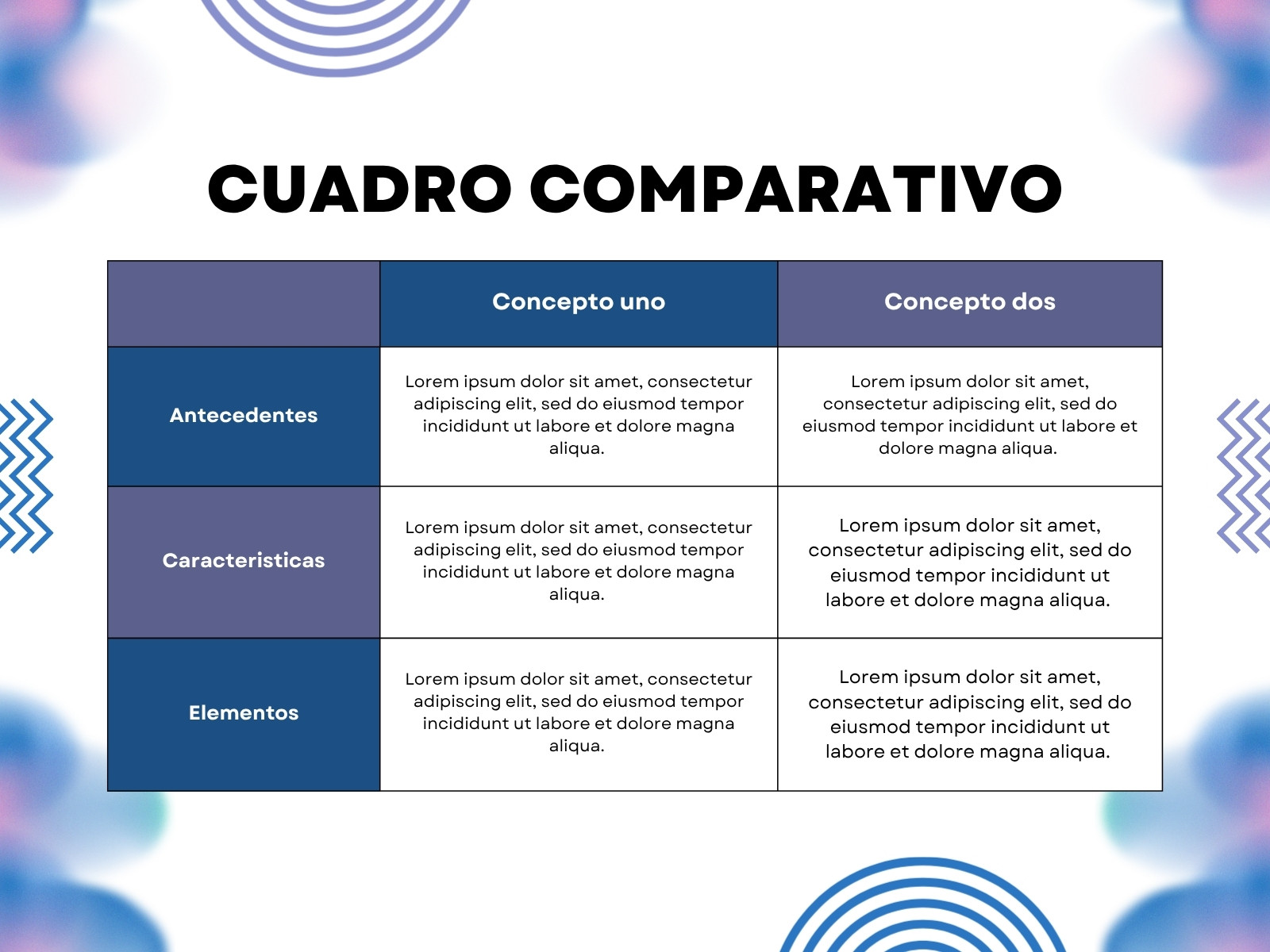 Gráfico cuadro comparativo empresarial moderno Azul