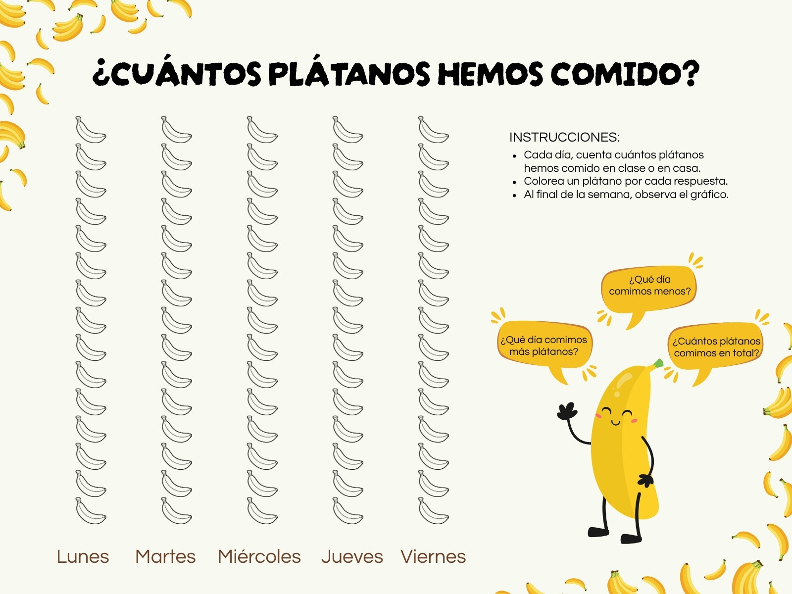 Gráfico recuento de plátanos semanal ilustrativo amarillo