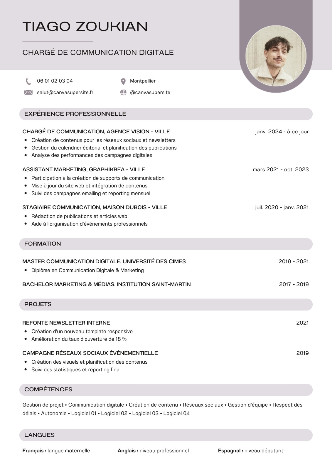 CV ATS Professionnel Moderne Simple Marron
