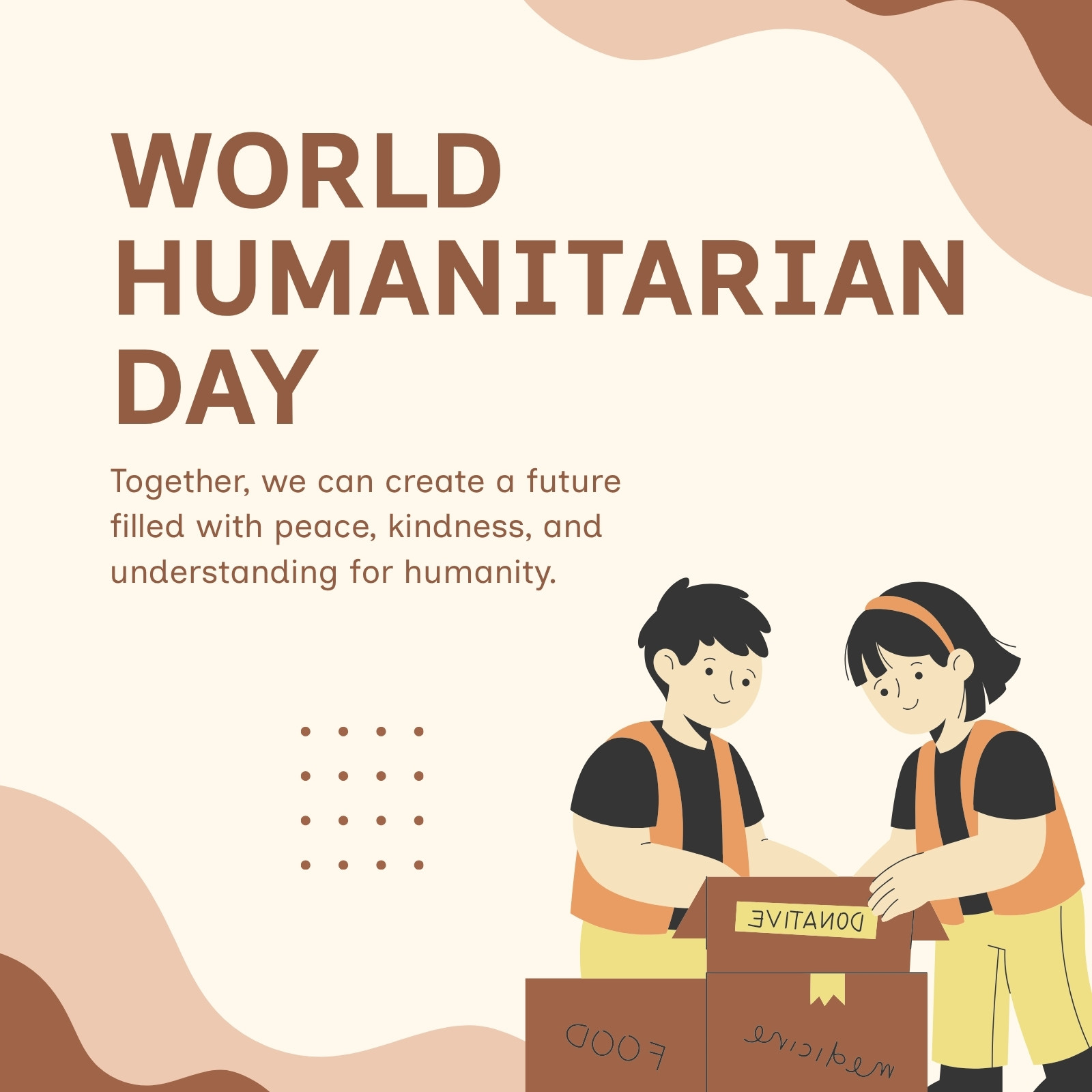Beige and Brown Illustrated World Humanitarian Day Card