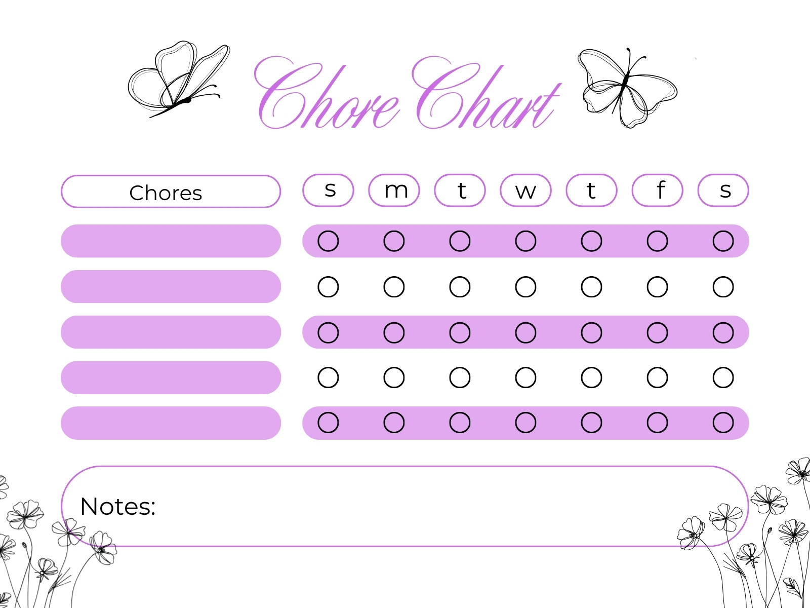 Purple White and Black Illustrated Chore Chart