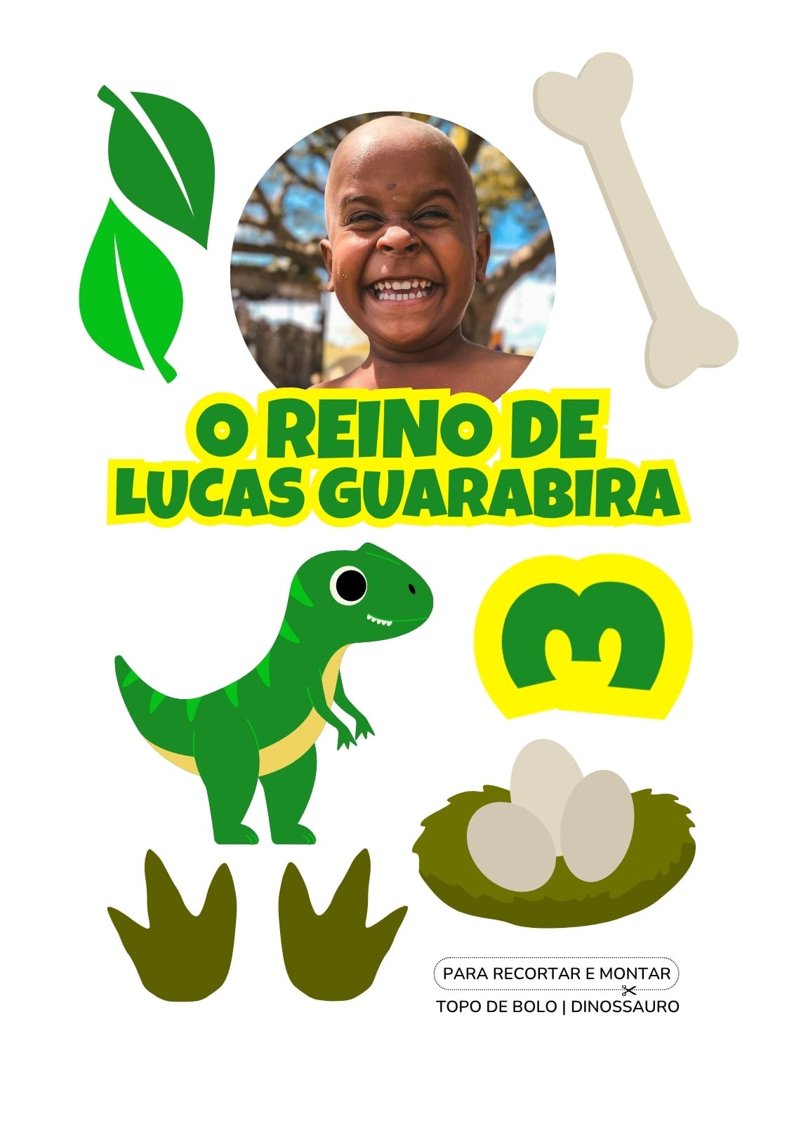 Documento A4 topo de bolo dinossauro moderno verde e amarelo