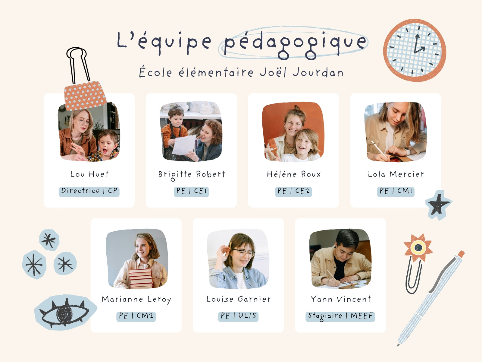 Équipe Pédagogique Organigramme Graphique Beige Rouge Bleu Illustré Sketch