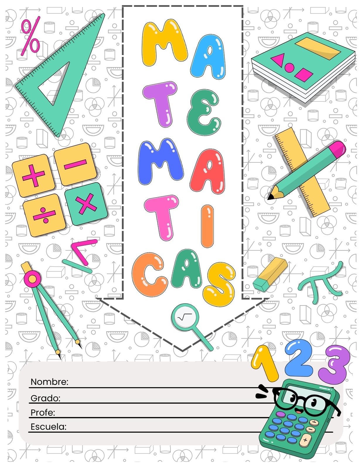 Portada de matemáticas - Cuaderno - Creativa y colorida