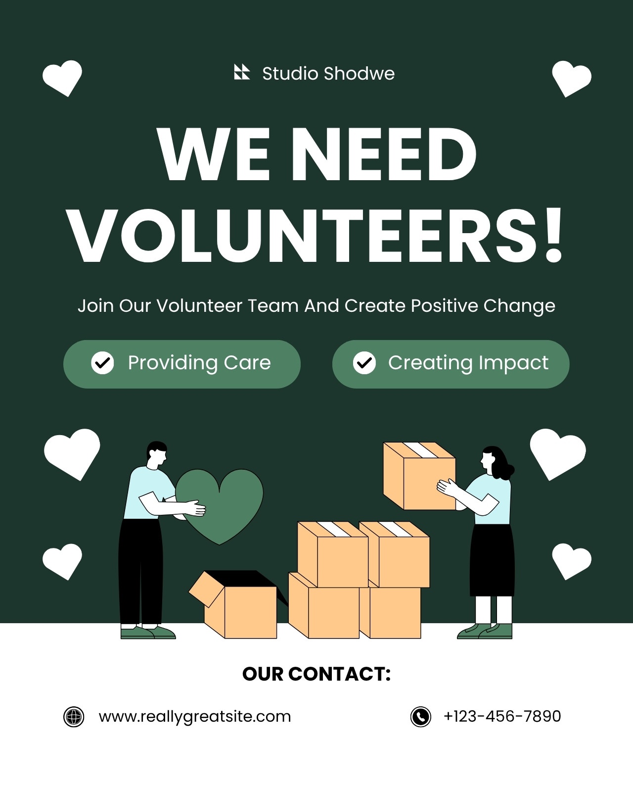 Green And White Modern Illustrative Volunteer Recruitment Instagram Post