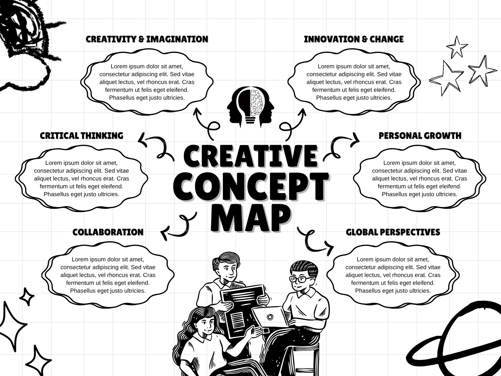 Black and White Illustrated Creative Concept Map Graph