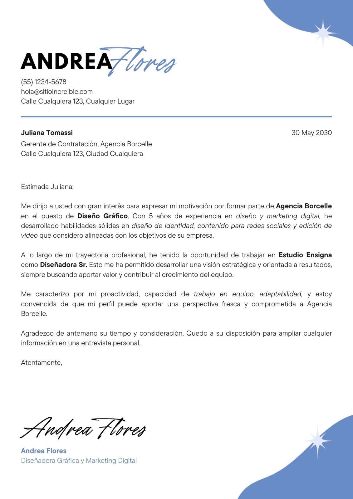 Azul y Blanco Minimalista Carta de Presentación Corporativa Diseño y Marketing