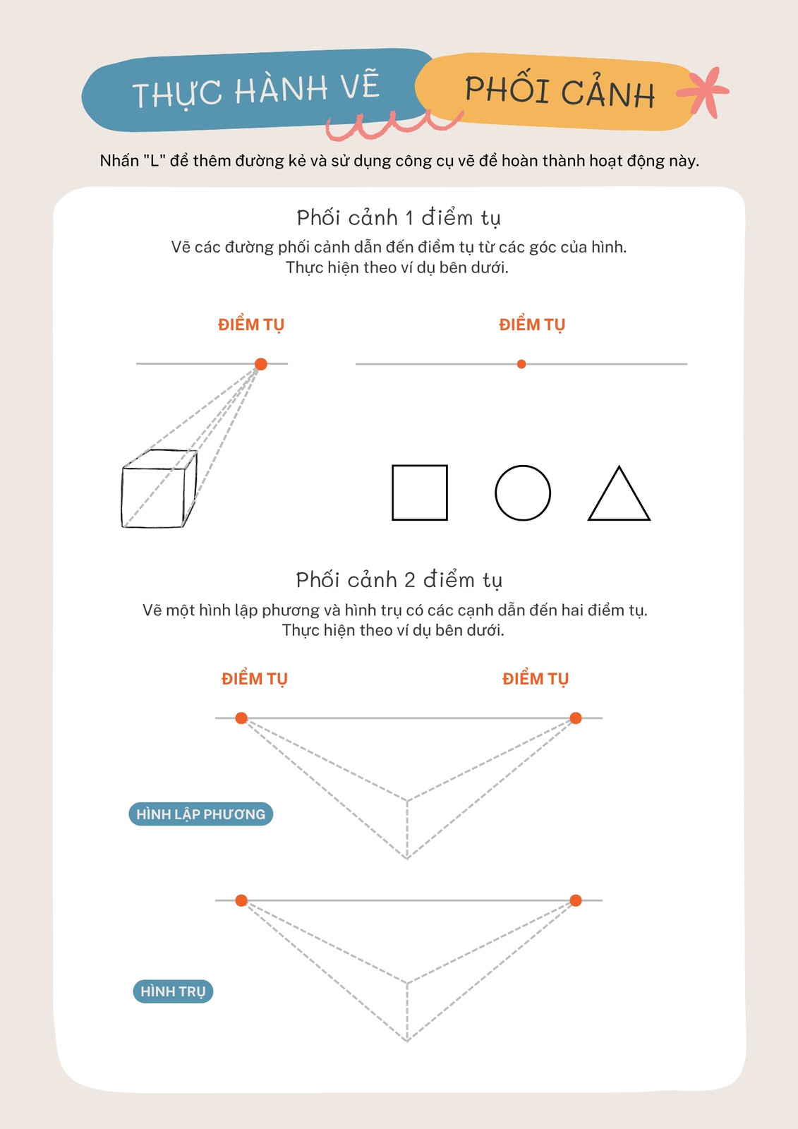 Phiếu b&agrave;i tập Thực h&agrave;nh vẽ Phối cảnh