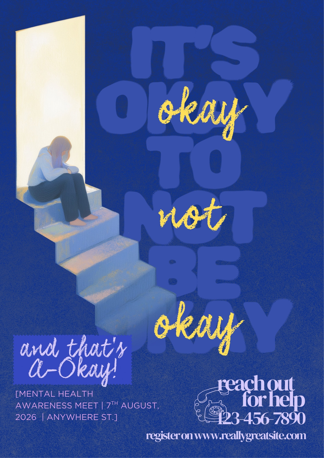 Blue and Yellow Modern Mental Health Awareness Poster