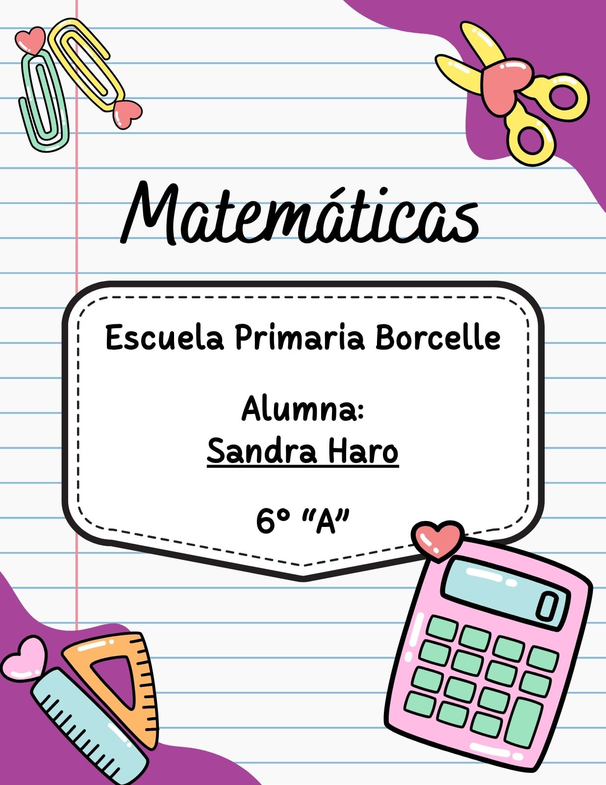 Portada de matemáticas - Cuaderno - Ilustrada y colorida