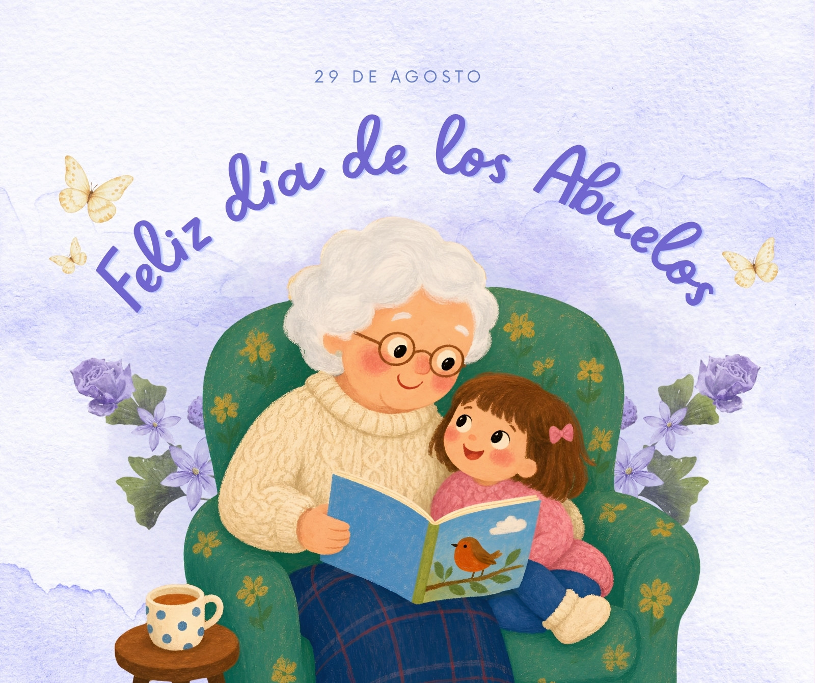 Post para Facebook - Día de los abuelos - Ilustrado, alegre y morado