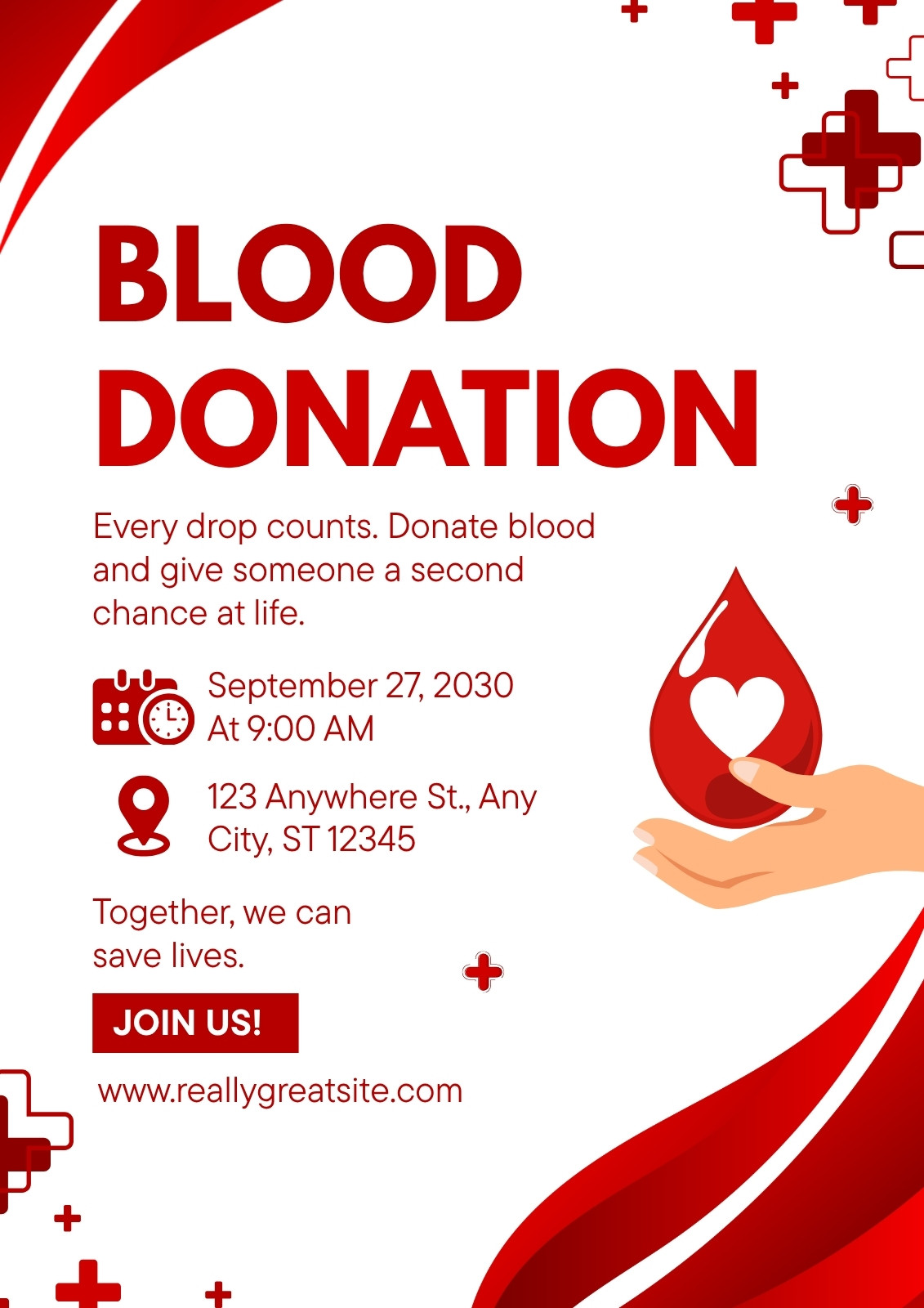 Red and White Modern Blood Donation Flyer