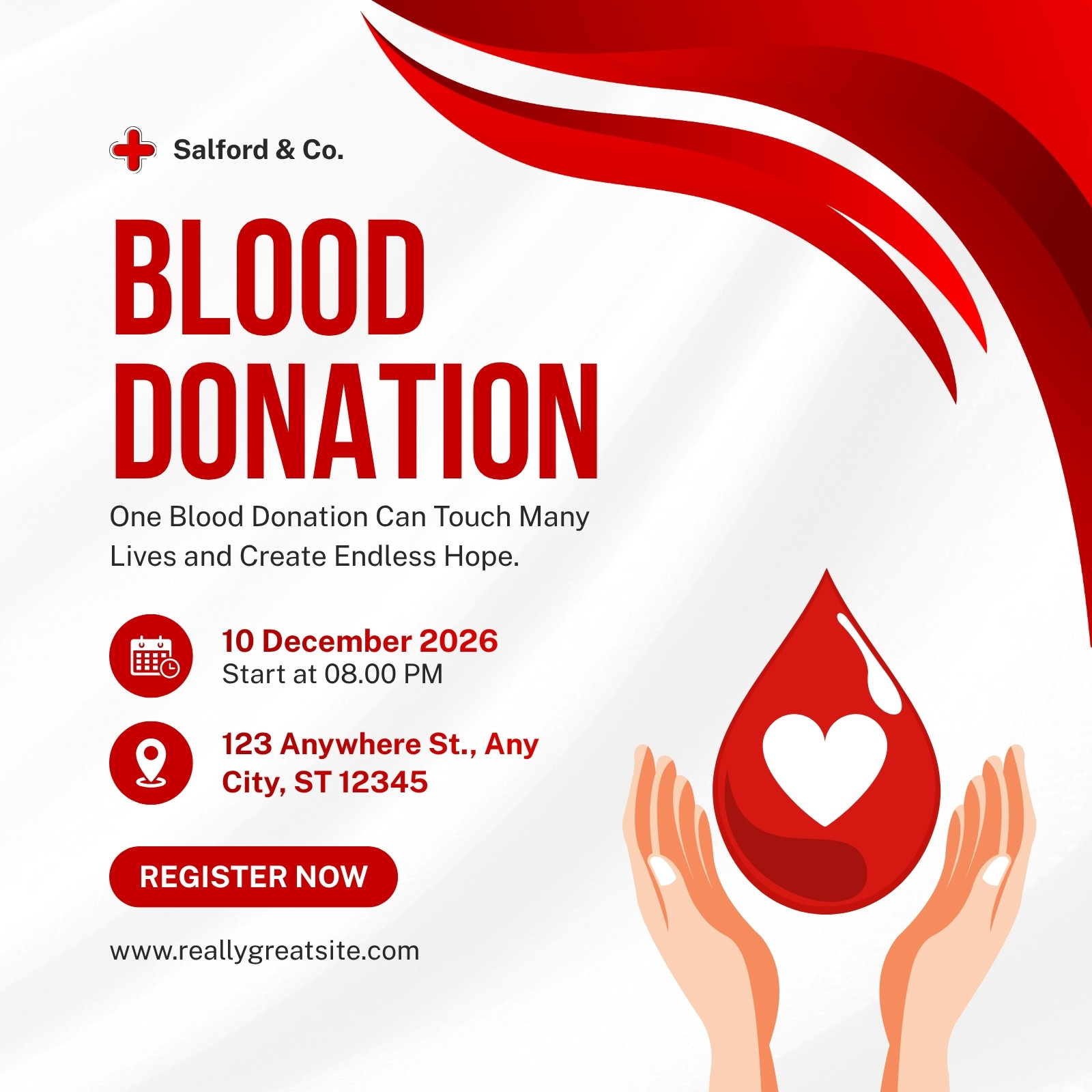 Red and White Modern Blood Donation Instagram Post